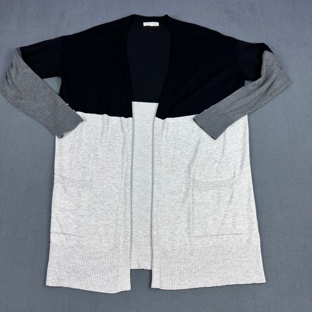 Retrology Womens Med Colorblock Open Front Cardigan Black Grey Longline Pocket
